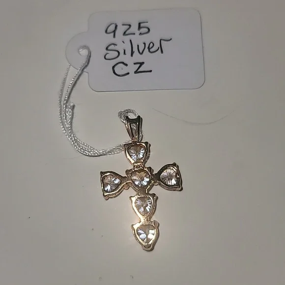 Vintage Real 925 Silver CZ Cross Pendent - Picture 10 of 13